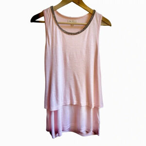 Lila Rose Pink Rhinestone Neckline Layered Tank Top, M